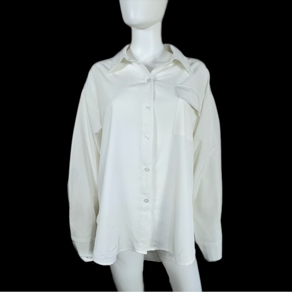 Women’s Collared White Long Sleeve Hi-Low Button Down Top - Picture 1 of 7